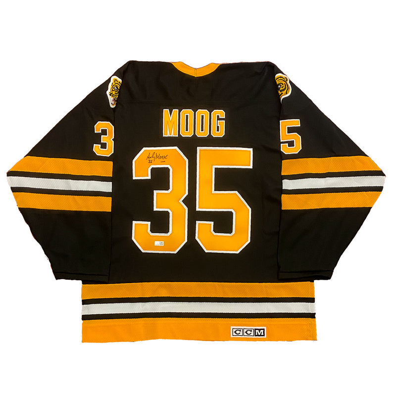 Andy Moog Boston Bruins Signed Black CCM Replica Jersey w/1990 Stanley Cup Finals Patch