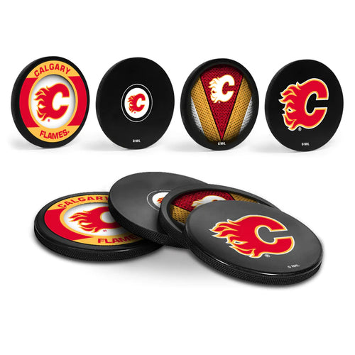 Calgary Flames Puck Coaster Set
