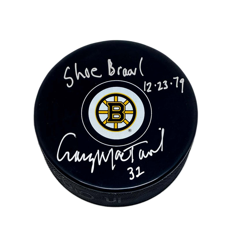 Craig MacTavish Boston Bruins Signed Puck w/Inscription Shoe Brawl