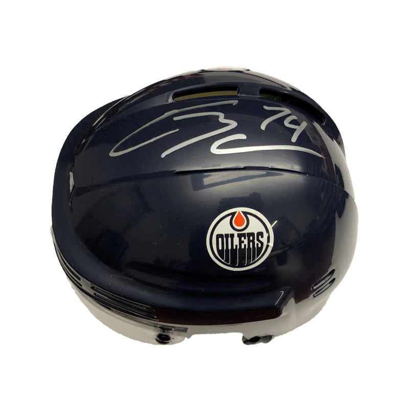 Ethan Bear Edmonton Oilers Autographed Navy Home Mini Helmet