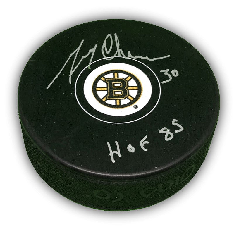 Gerry Cheevers Boston Bruins Signed Puck "HOF 85" Inscription