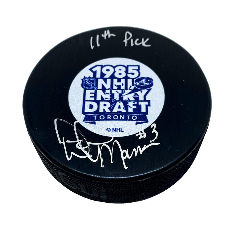 Dave Manson NHL Draft 1985 Toronto Signed Puck with Inscription