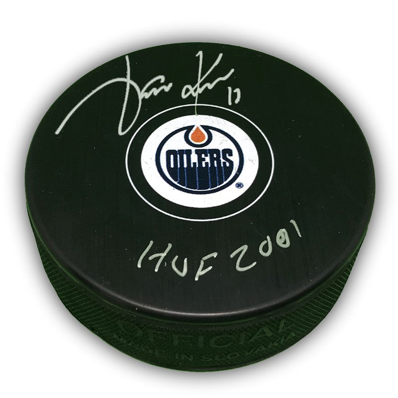Jari Kurri Edmonton Oilers Signed Puck "HOF 2001" Inscription