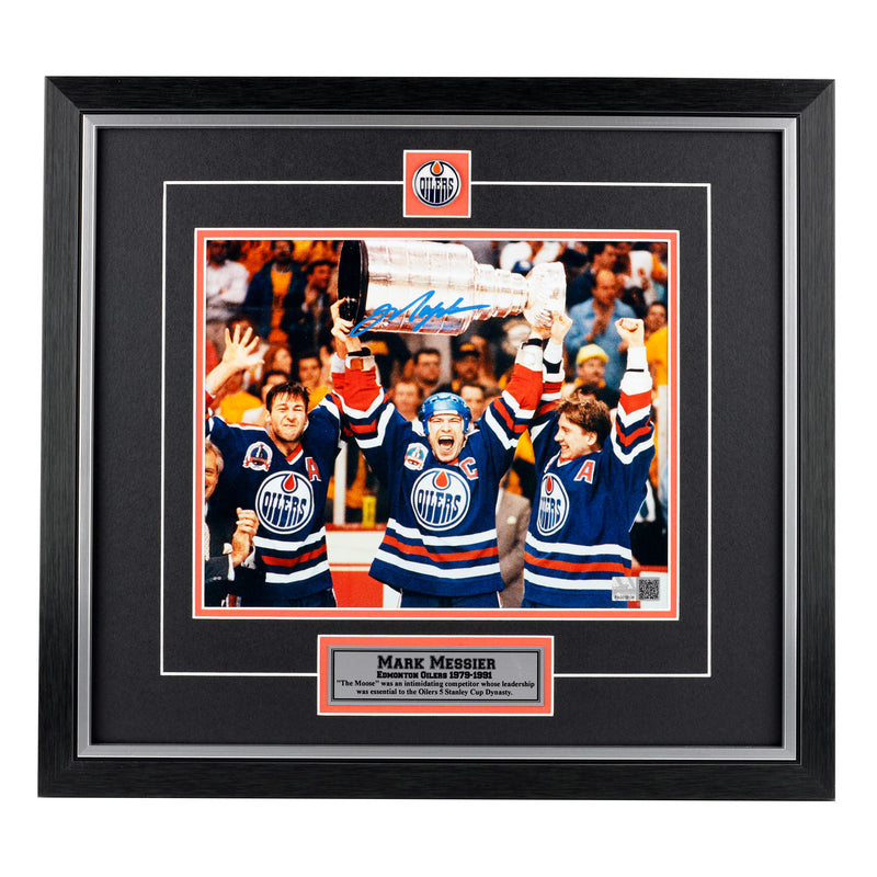 Mark Messier Edmonton Oilers Signed 8x10 Photo "90 Cup Overhead"