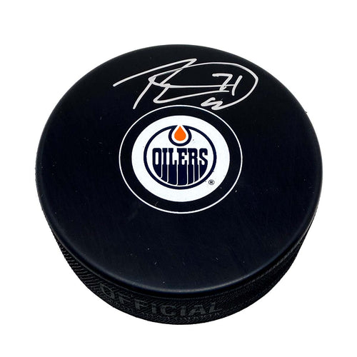 Edmonton Oilers Souvenir puck signed by Ryan McLeod in silver ink