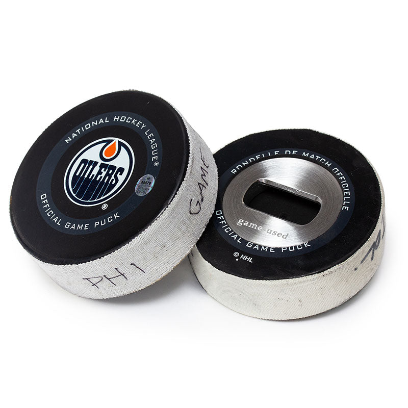 Tokens & Icons Edmonton Oilers Game Used Puck Bottle Opener