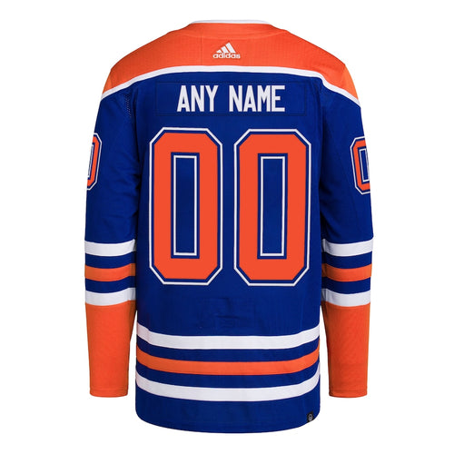 Men's NHL Edmonton Oilers Kailer Yamamoto Adidas Primegreen Home Royal Blue  - Authentic Pro Jersey with ON ICE Cresting - Sports Closet
