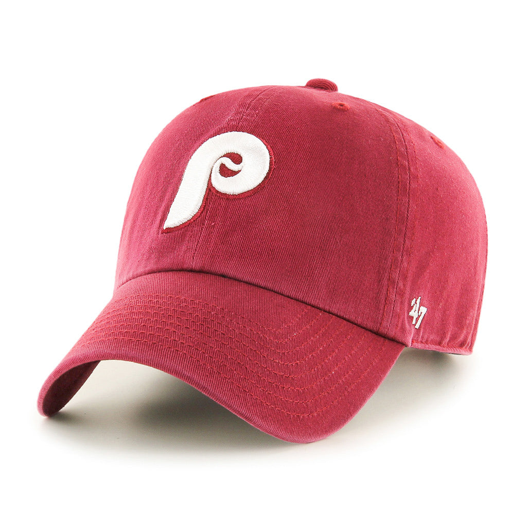 Philadelphia Phillies Cooperstown '47 Clean Up Cap in red cotton twill with raised white embroidery logo. 