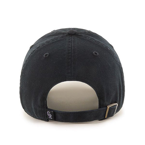 Back view of Colorado Rockies '47 Clean Up Cap, showing the hat's self-fabric strap for size adjustment. 