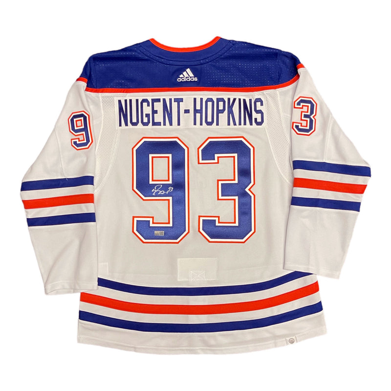Men's NHL Edmonton Oilers Ryan Nugent-Hopkins Adidas Primegreen Away White  - Authentic Pro Jersey with ON ICE Cresting - Sports Closet