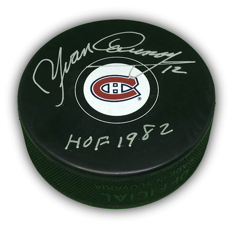 Yvan Cournoyer Montreal Canadiens Signed Puck "HOF 1982" Inscription