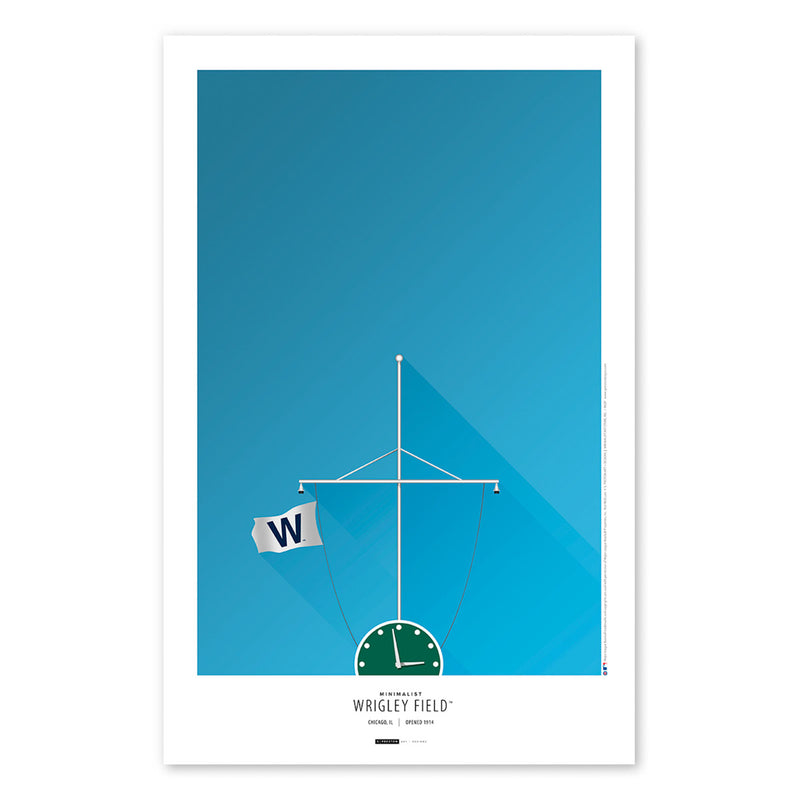 Poster print featuring a minimalist illustration of the "W Flag" being raised at Wrigley Field. 