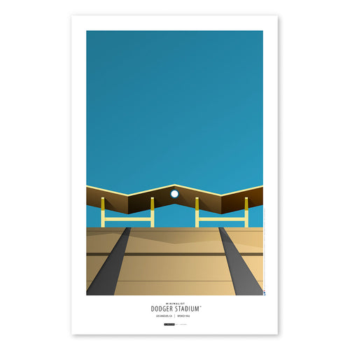 Poster print from artist S. Preston's collection of minimalist stadium art, this poster features the Pavilion Roof at Dodger Stadium, home of the Los Angeles Dodgers