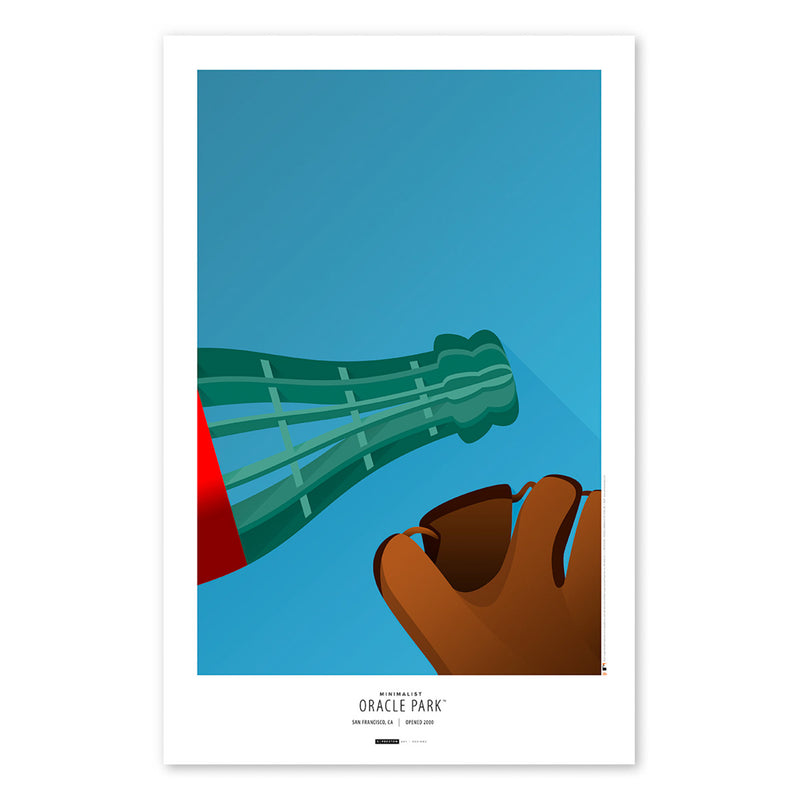 Poster print from artist S. Preston's collection of minimalist stadium art, this poster features the Coke slide and Glove at Oracle Park, home of the San Francisco Giants.