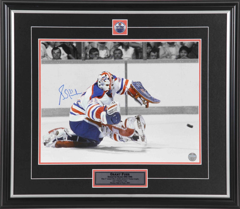 Grant Fuhr Signed Edmonton Oilers 8x10 Photo Big Save Colour Iso