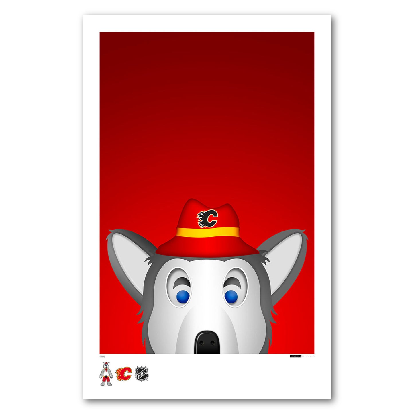 Calgary Flames "Harvey the Hound" Minimal Mascot 11x17 Poster Print