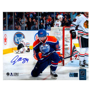 Sam Gagner Edmonton Oilers Blue Kneel Celebration 8 Point Night Signed 8x10 Photo