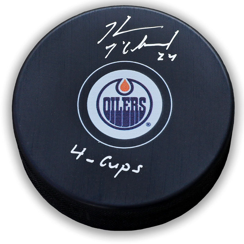 Kevin McClelland Signed Edmonton Oilers Puck Inscribed 4 Cups