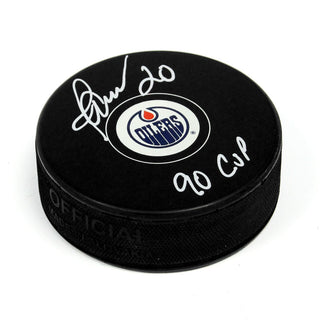 Martin Gelinas Edmonton Oilers Autographed Puck Inscribed