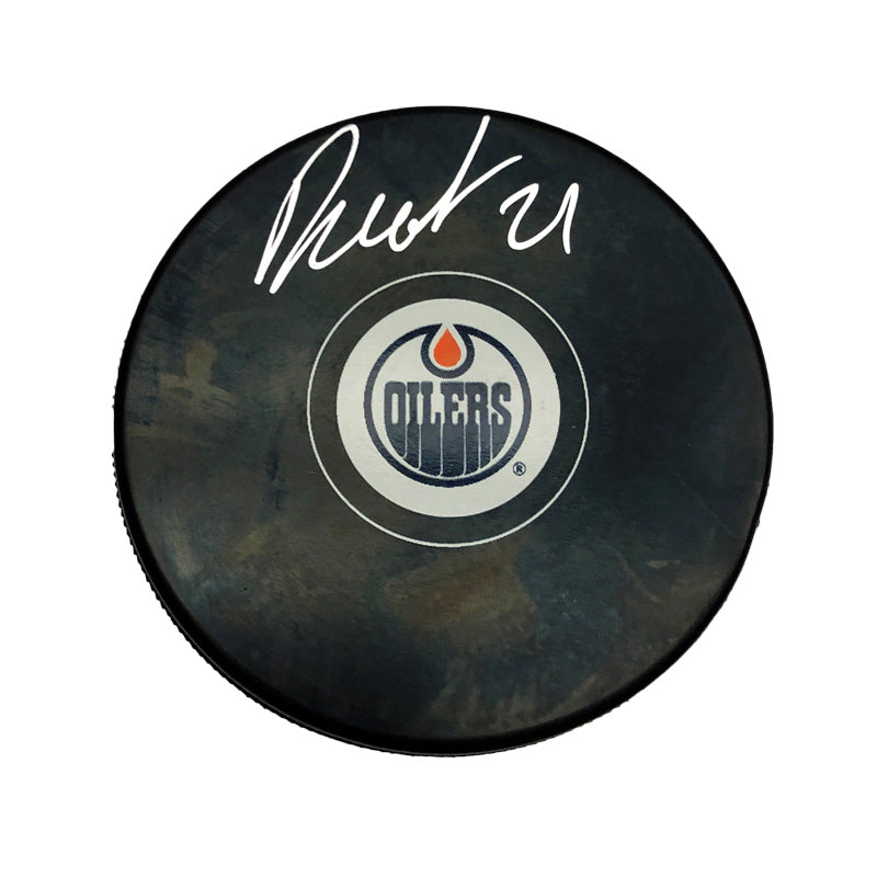 Dominik Kahun Edmonton Oilers Autographed Puck
