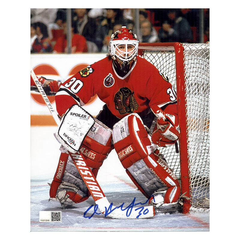 Ed Belfour Chicago Blackhawks Action Signed 8x10 Photo