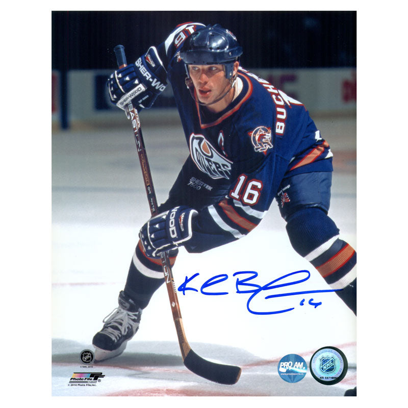Kelly Buchberger Signed Edmonton Oilers Navy Action 8x10 Photo