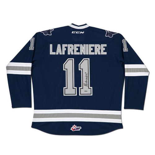 Back view of Rimouski Océanic Navy CCM Jersey Autographed  by Alexis Lafreniere