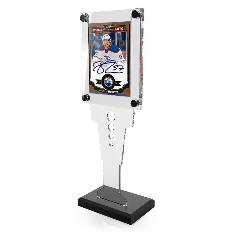 All Star Jersey Show Case framing system bottom mount vertical card holder, displayed holding a Connor McDavid Edmonton Oilers NHL trading card