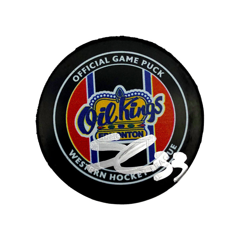 Sebastian Cossa Edmonton Oil Kings (Retro) Autographed Official WHL Game Puck