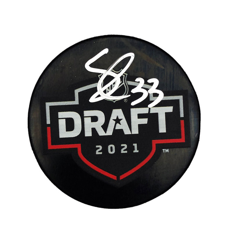 Sebastian Cossa Detroit Red Wings Autographed 2021 Draft Puck